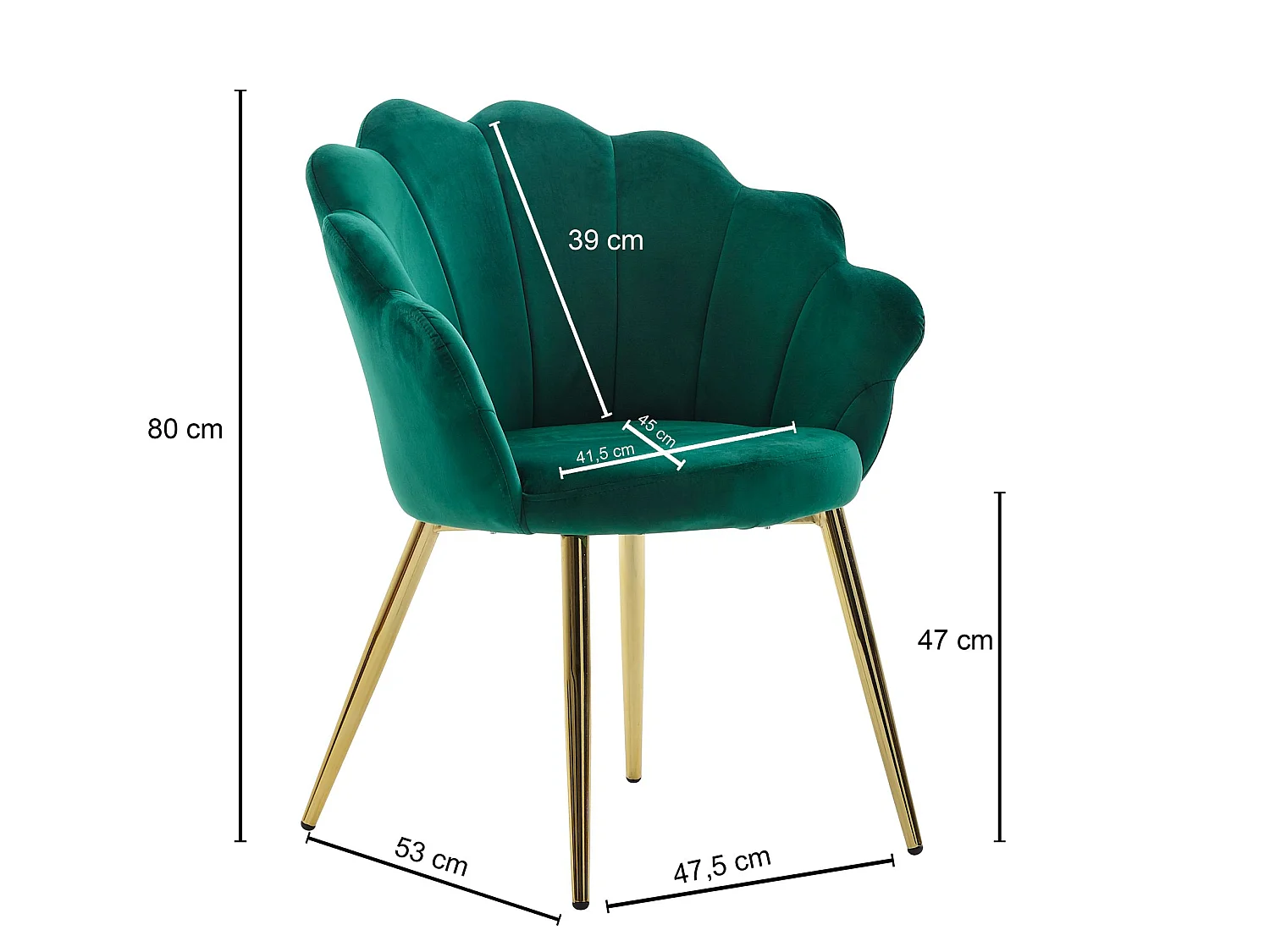 Chaise de salle à manger Tulip Velours / Chaise de cuisine rembourrée en métal Shell Chair