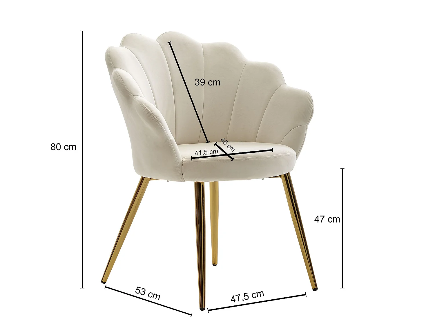 Chaise de salle à manger Tulip Velours / Chaise de cuisine rembourrée en métal Shell Chair