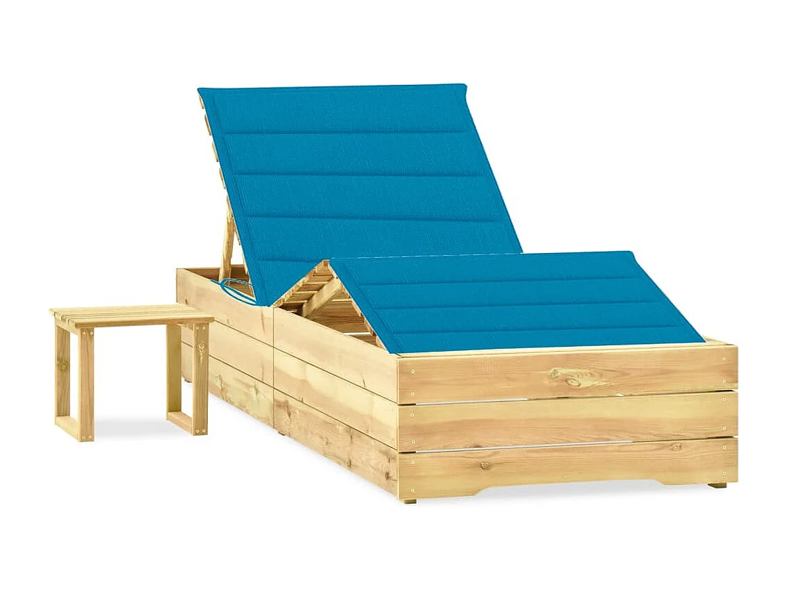 Espreguiçadeira espreguiçadeira espreguiçadeira cama de jardim terraço mobiliário de exterior 198 cm com mesa e almofada de pinho impregnada 02_0012677