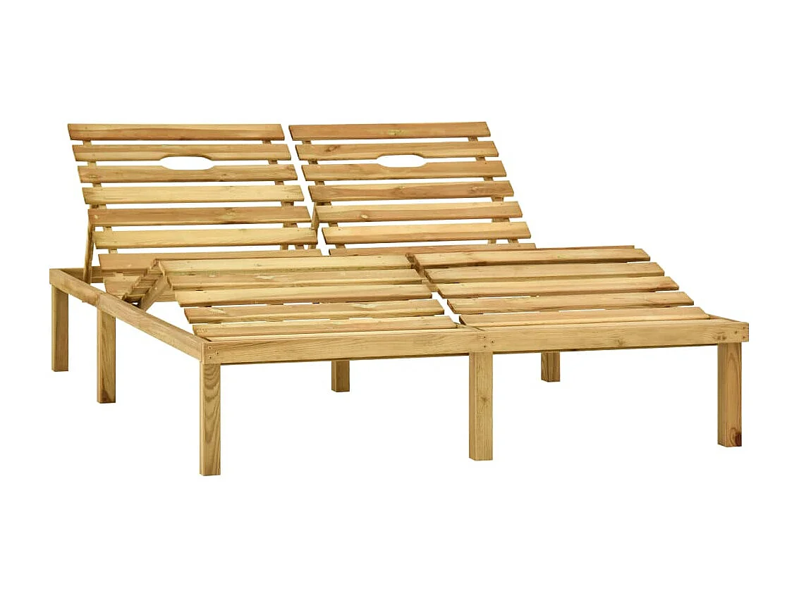 Transat chaise longue bain de soleil lit de jardin terrasse meuble d'extérieur double et coussins vert bois de pin imprégné 02_0012760