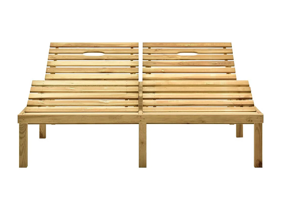 Transat chaise longue bain de soleil lit de jardin terrasse meuble d'extérieur double et coussins vert bois de pin imprégné 02_0012760