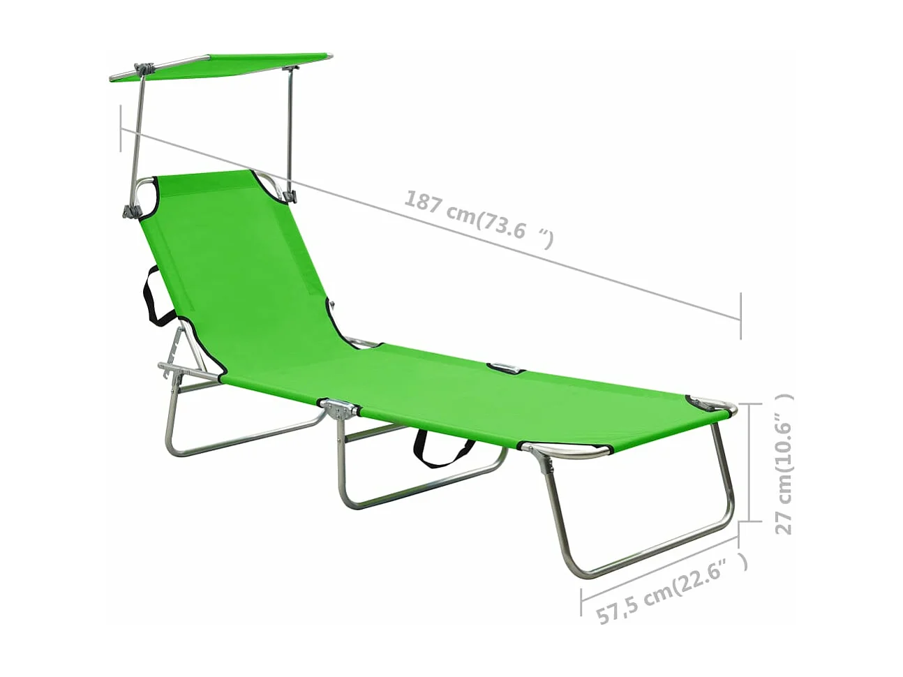 Tumbona tumbona para tomar el sol cama de jardín terraza muebles de exterior plegables con toldo de aluminio verde 02_0012834