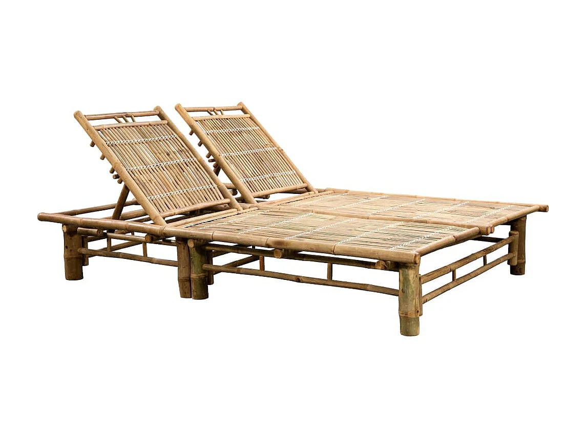 Espreguiçadeira espreguiçadeira para banhos de sol jardim cama terraço móveis de exterior para 2 pessoas com almofadas de bambu 02_0012899