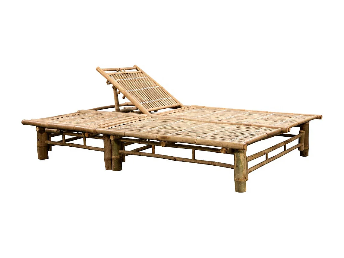 Tumbona tumbona para tomar el sol cama de jardín terraza muebles de exterior para 2 personas 200 cm con cojines de bambú 02_0012907