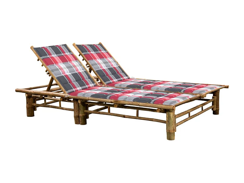 Espreguiçadeira espreguiçadeira para banhos de sol jardim cama terraço móveis de exterior para 2 pessoas com almofadas de bambu 02_0012905