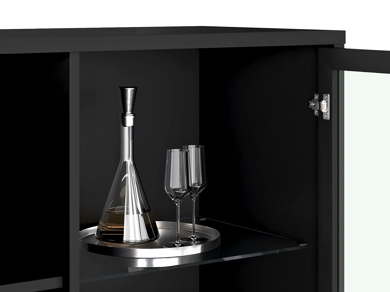 Vitrine 2 portes avec LEDs - Noir et Naturel foncé - MIALINE