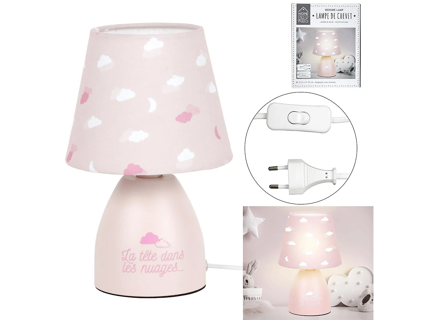 Lampe De Chevet Enfant Rose Et Gris Rose, Gris