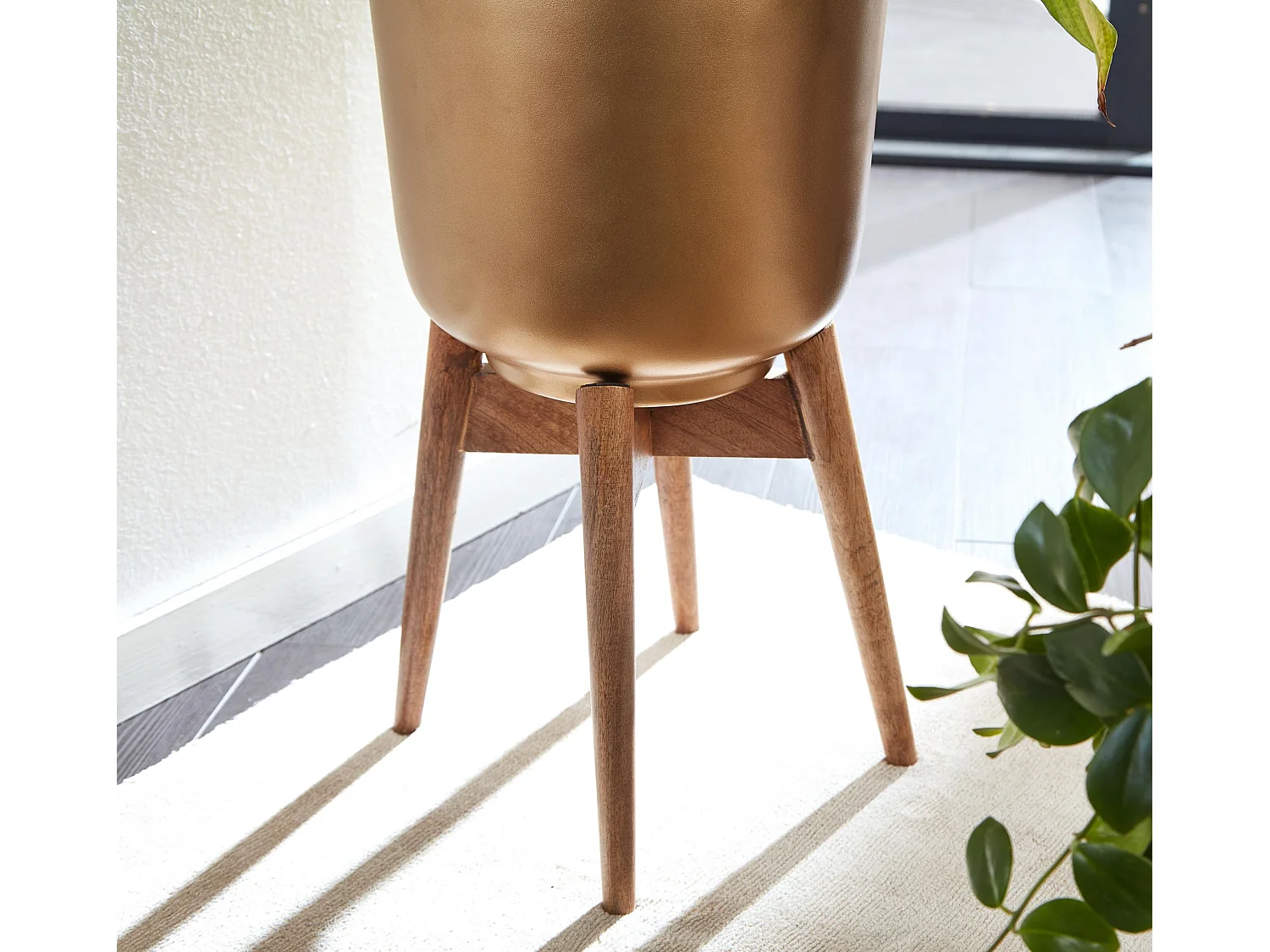 Vaso di Fiori Set di 2 Fioriere in Metallo Legno Massello Oro Fioriera