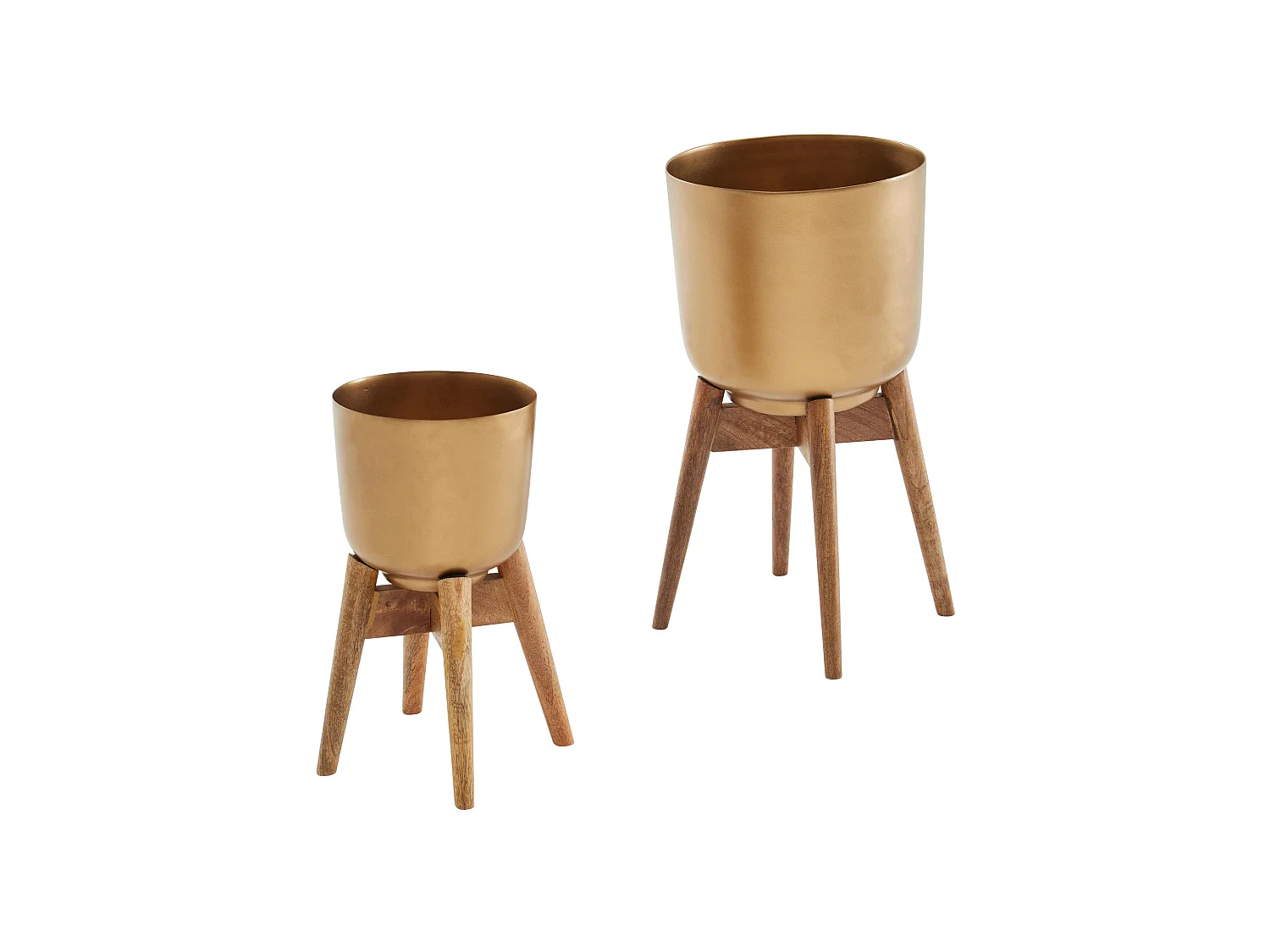 Blumentopf  Pflanzenkübel 2er Set Metall Holz Gold Rund Pflanzgefäß