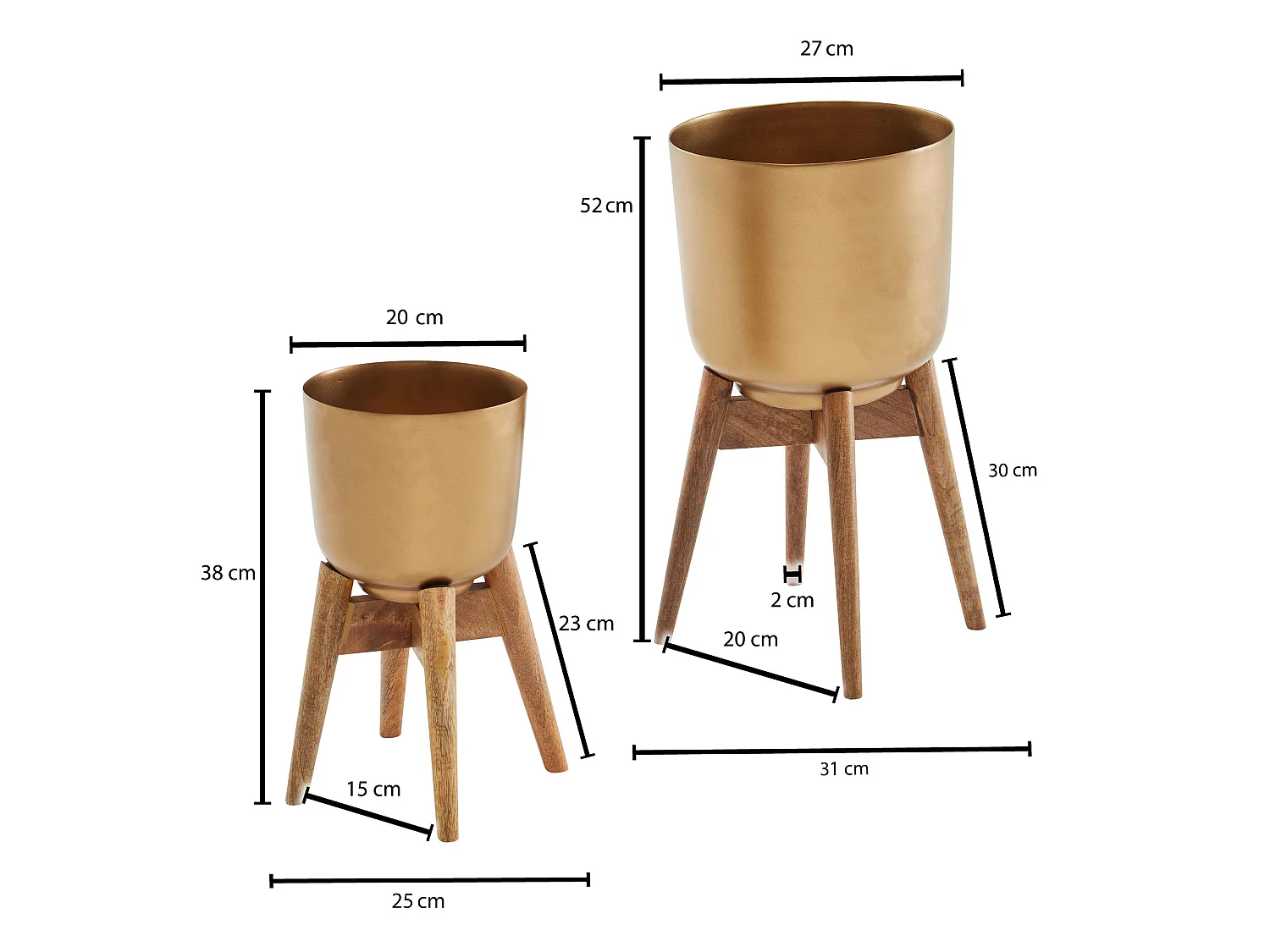 Vaso di Fiori Set di 2 Fioriere in Metallo Legno Massello Oro Fioriera