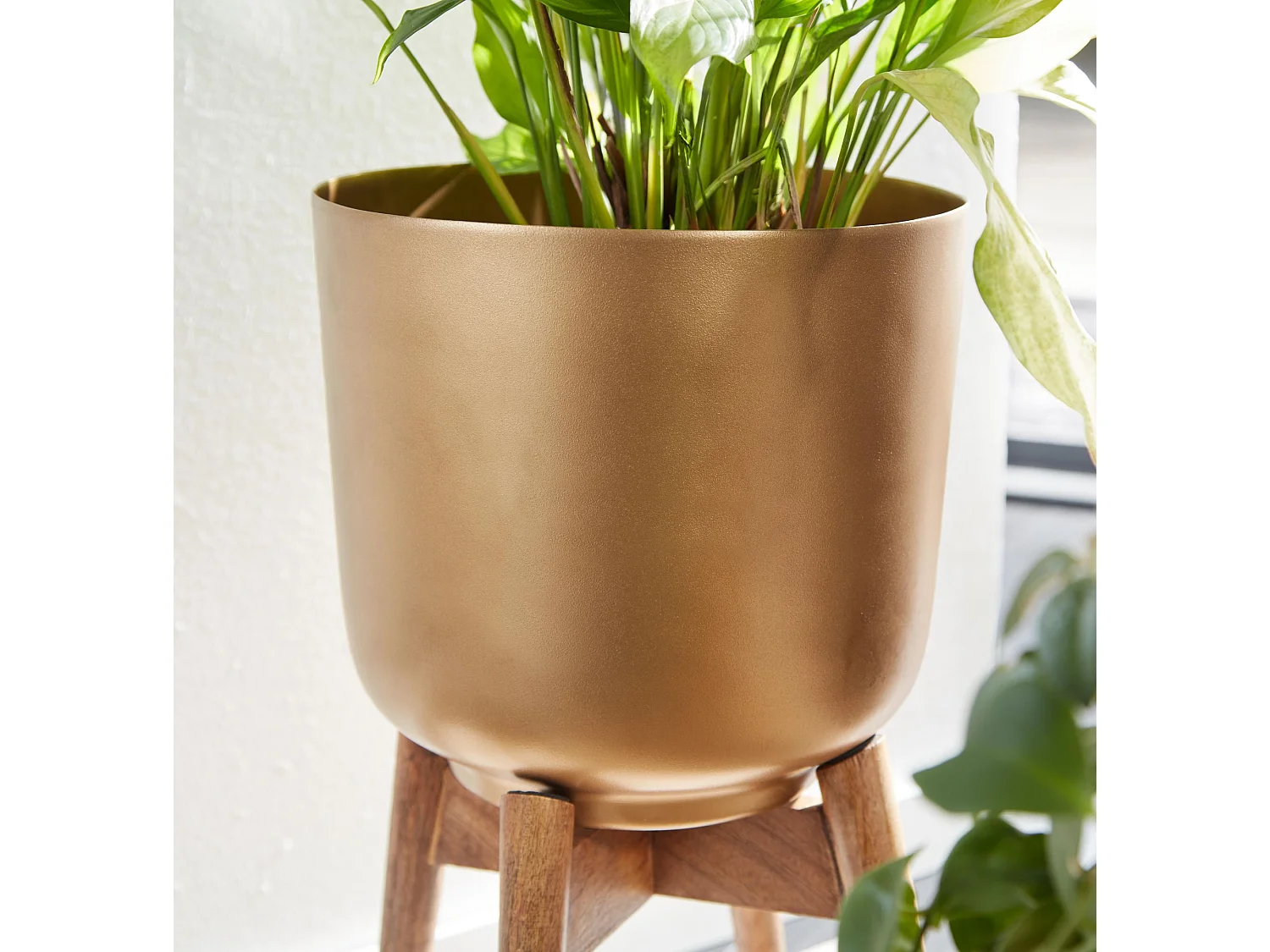 Vaso di Fiori Set di 2 Fioriere in Metallo Legno Massello Oro Fioriera