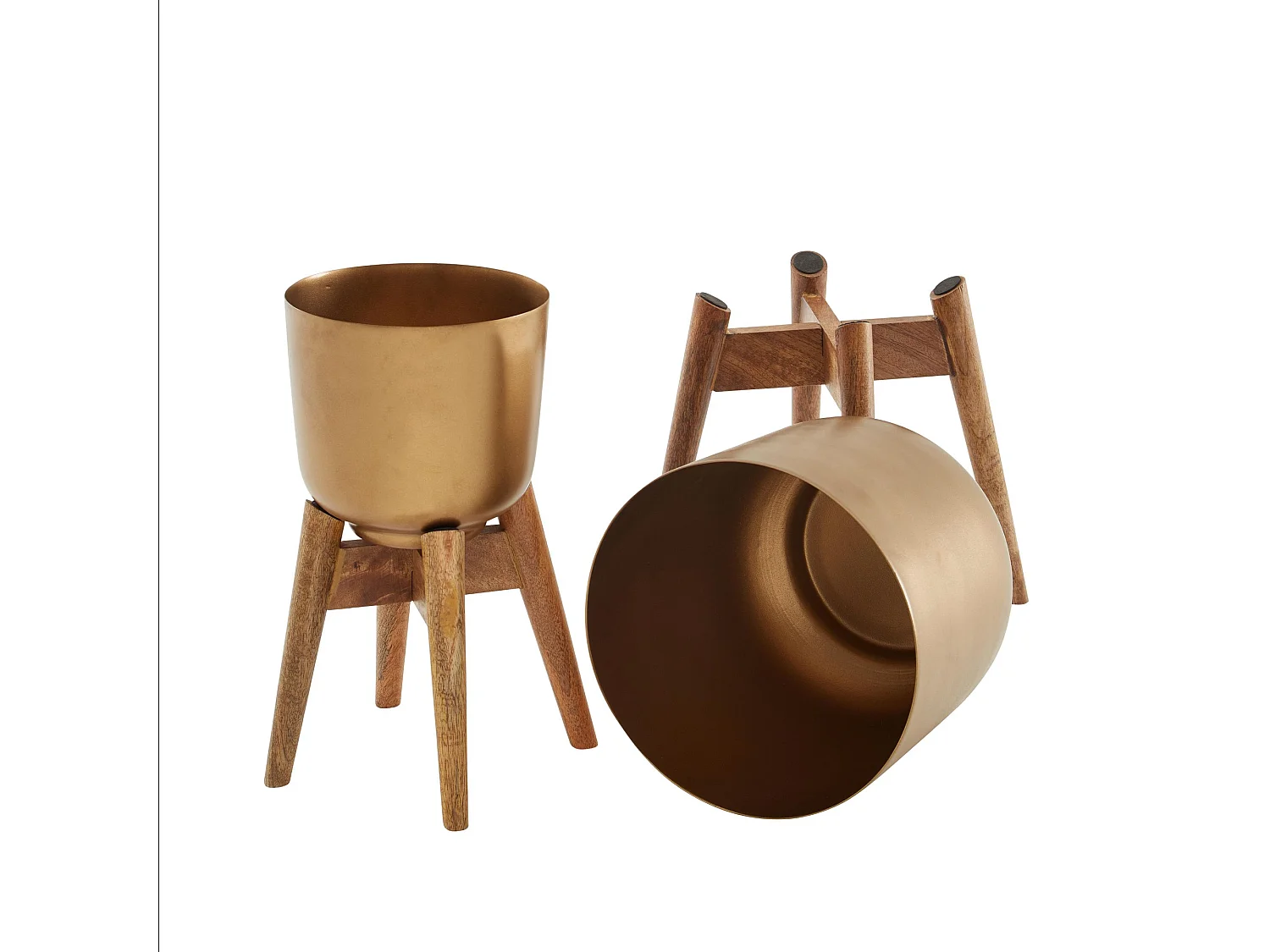 Vaso di Fiori Set di 2 Fioriere in Metallo Legno Massello Oro Fioriera