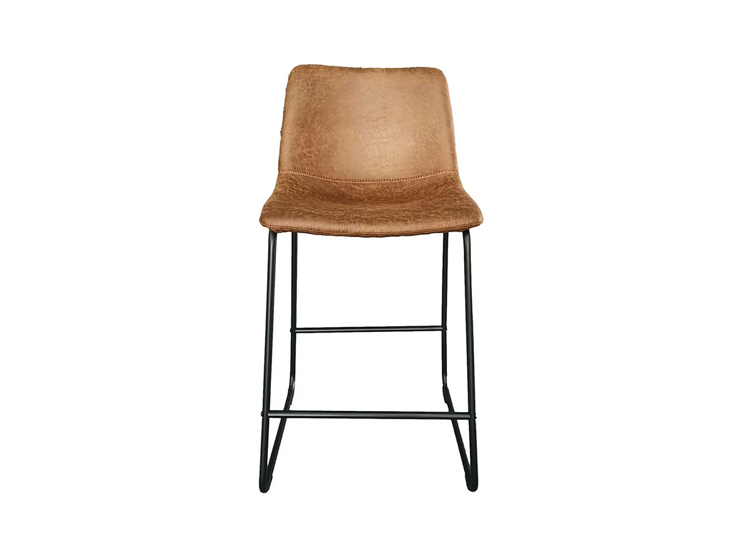 Chaise de comptoir MANCO – PU cognac – Pieds en métal – Hauteur 93 cm – Style vintage