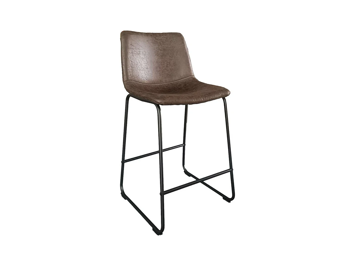 Chaise de comptoir MANCO – PU brun foncé – Pieds en métal – Hauteur 93 cm – Style vintage