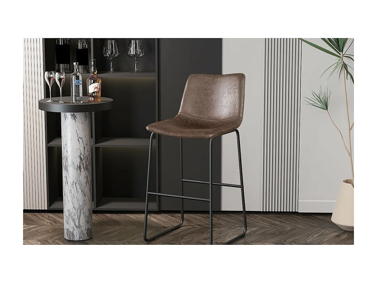 MANCO Barhocker - Dunkelbraunes PU - Metallbeine - Höhe 93 cm - Vintage-Stil