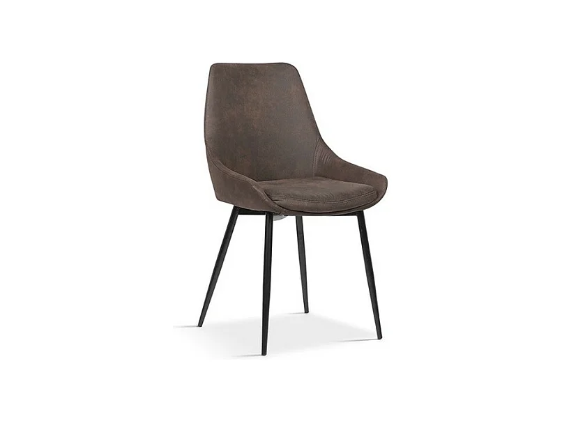Chaise MICRA – PU microfibre brun – Pieds métal noir – H86 x L49 x P61 cm