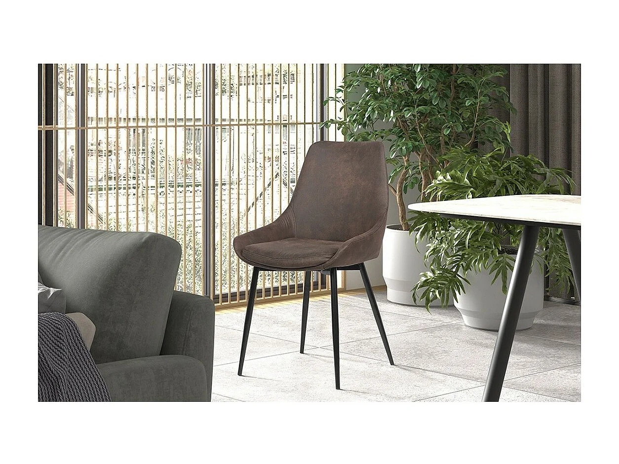 Stoel MICRA PU Microvezel Bruin, afmetingen: H86 x B49 x D61 cm, ideaal voor een prestigieuze woonkamer.