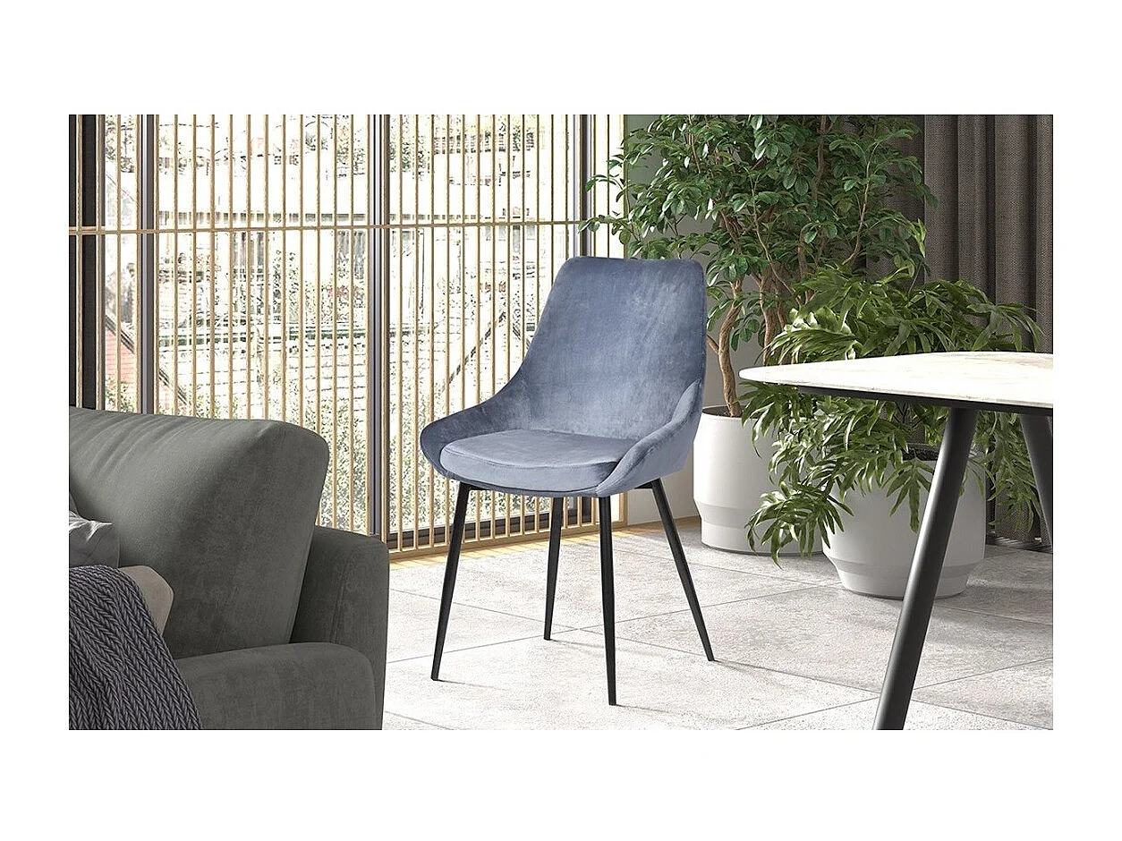 Chaise MICRA Velours Bleu, dimensions: H86 x L49 x P61 cm, idéal pour un salon de prestige