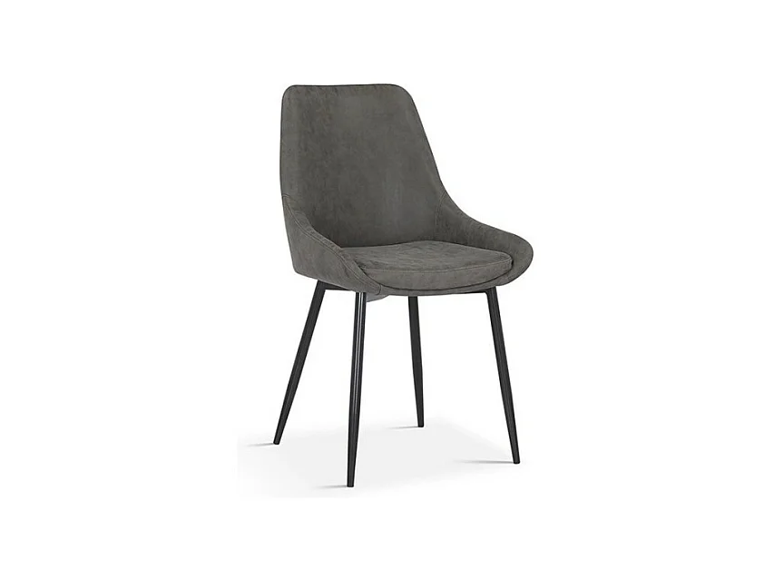 Chaise MICRA – PU microfibre gris clair – Pieds métal noir – H86 x L49 x P61 cm