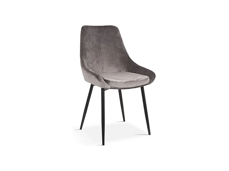 Chaise MICRA – Velours gris – Pieds métal noir – H86 x L49 x P61 cm