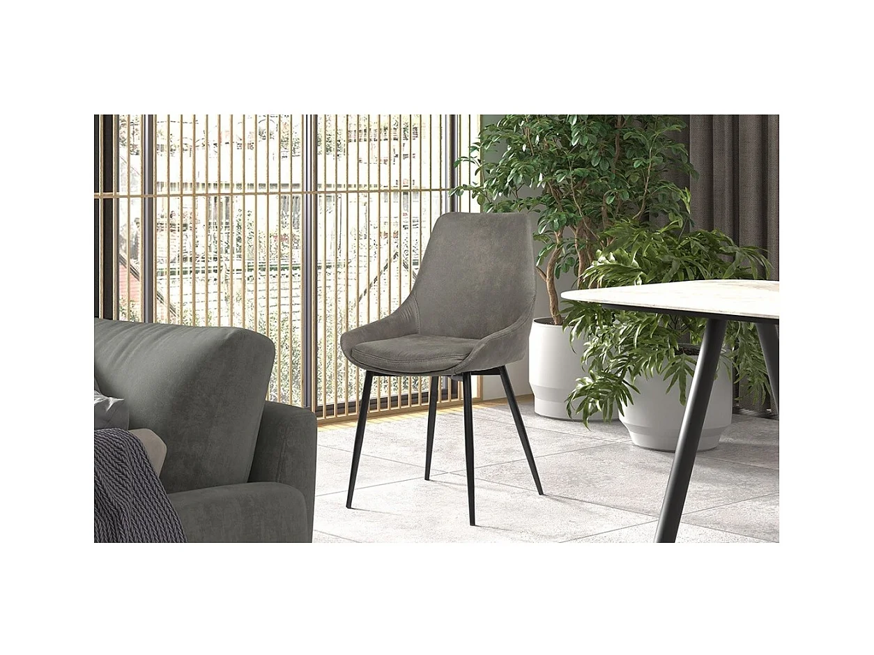 Sedia MICRA PU in microfibra grigia, dimensioni: H86 x L49 x P61 cm, ideale per un salotto prestigioso.
