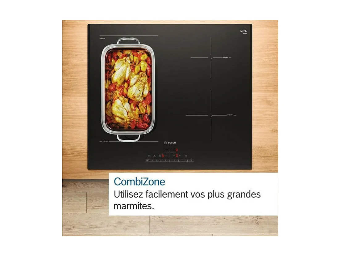 Table induction grande largeur BOSCH - 5 foyers - L80 x P52 cm - PVW831HC1E