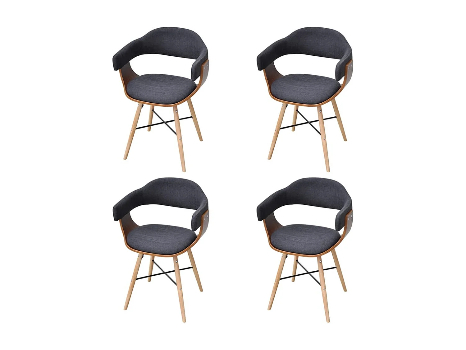 Eetkamerstoelen 4 st gebogen hout en stof donkergrijs