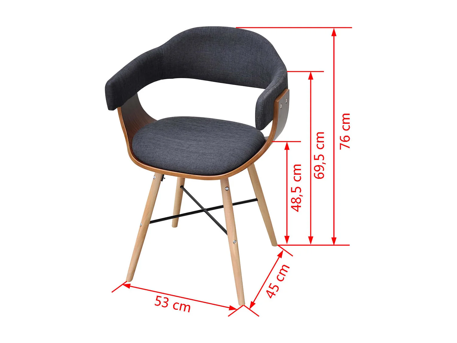 Eetkamerstoelen 4 st gebogen hout en stof donkergrijs