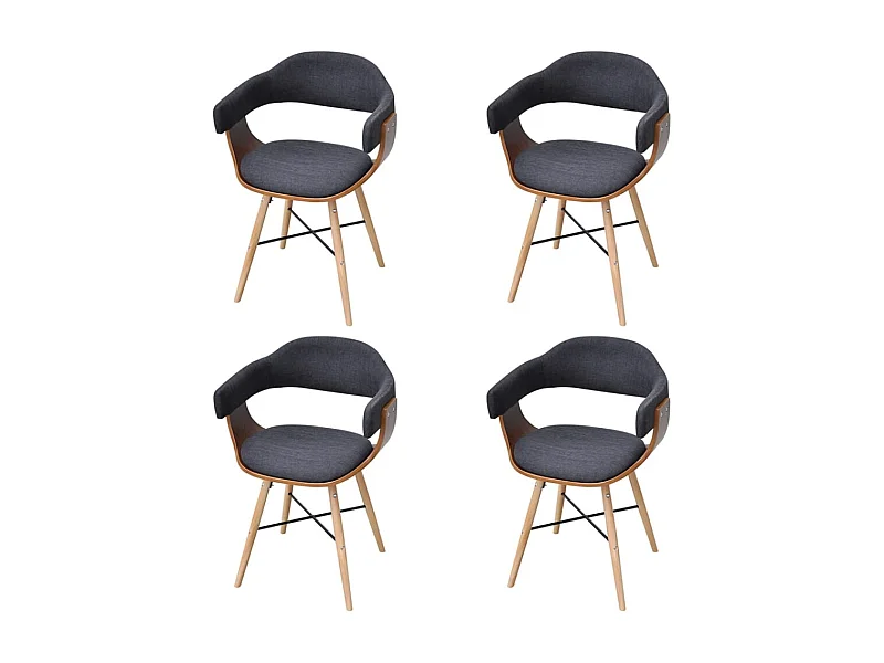 Chaises à manger lot de 4 gris foncé bois courbé et tissu