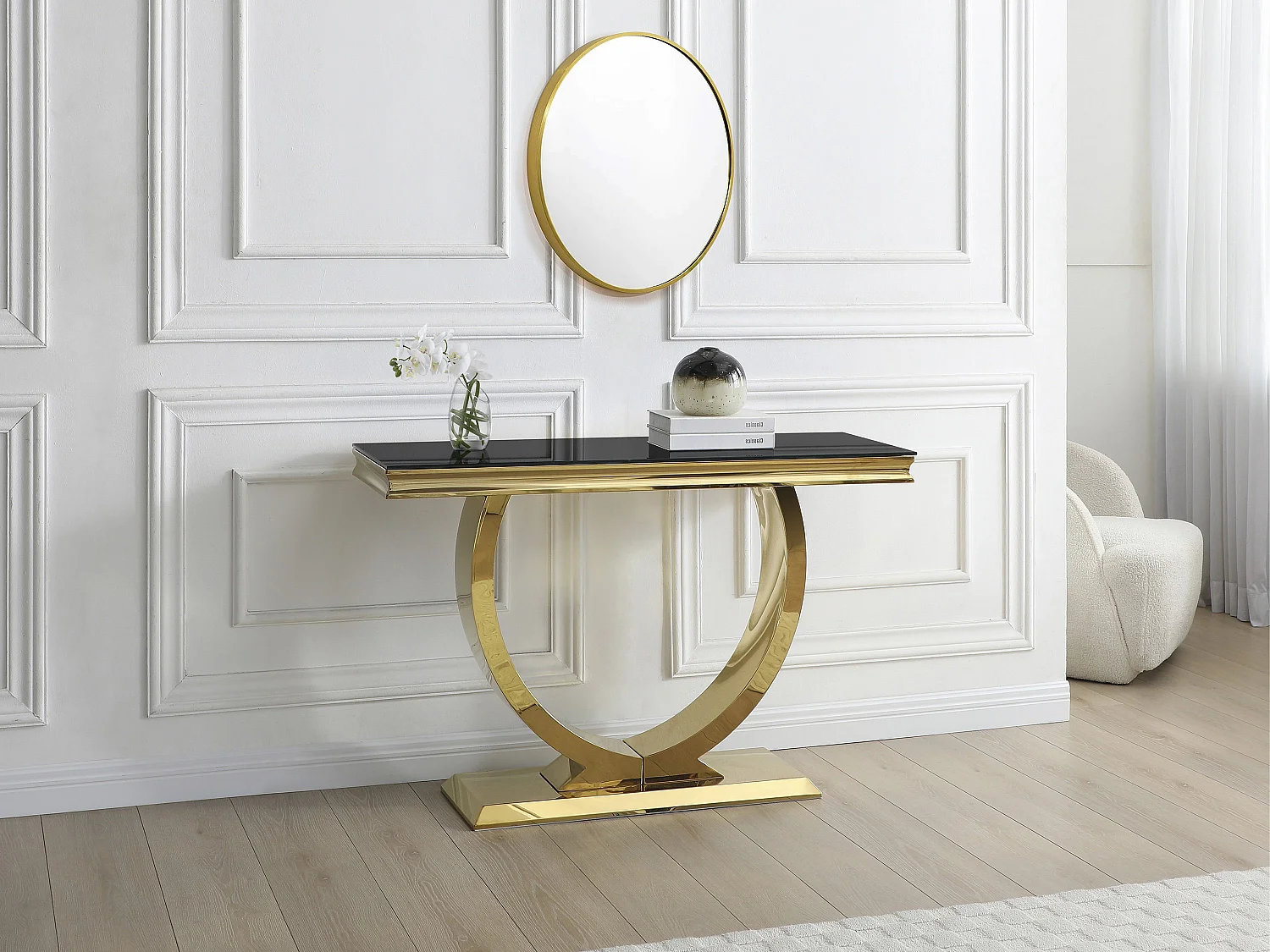 Console en verre trempé et acier inoxydable - Doré et Noir - ROWAN de Pascal Morabito