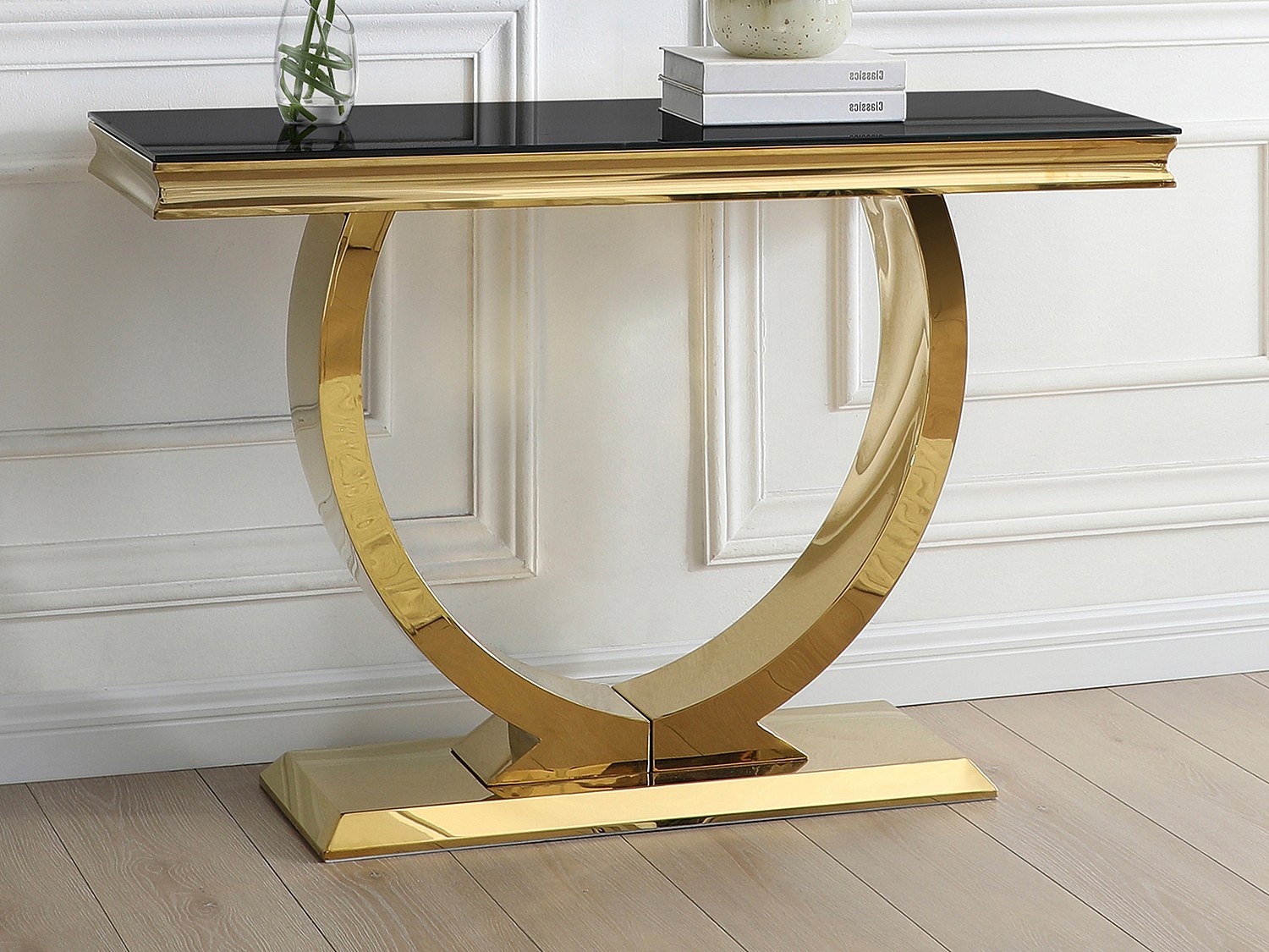 Konsolbord i härdat glas och rostfritt stål - Guld och Svart - ROWAN av Pascal Morabito