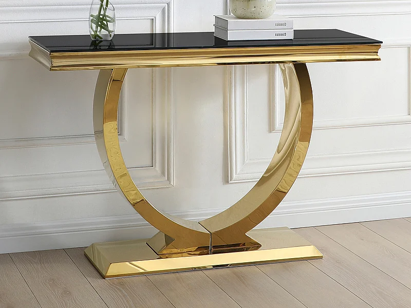 Console en verre trempé et acier inoxydable - Doré et Noir - ROWAN de Pascal Morabito
