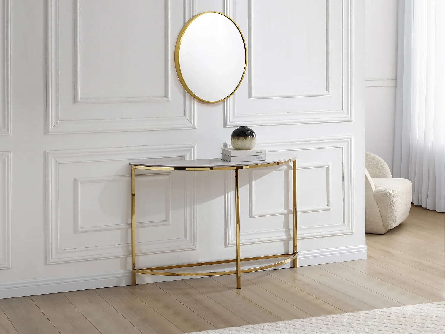 Console en céramique et acier inoxydable - Effet marbre blanc et Doré - CYLIAN de Pascal Morabito