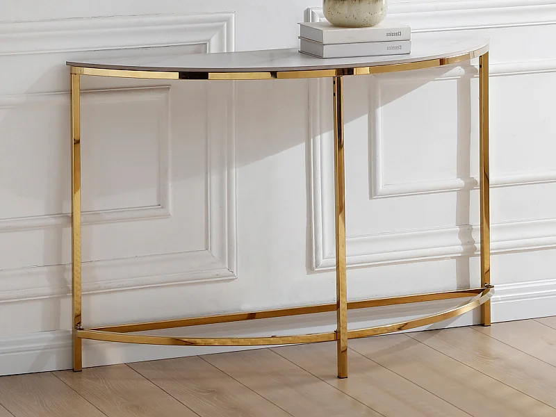 Console en céramique et acier inoxydable - Effet marbre blanc et Doré - CYLIAN de Pascal Morabito