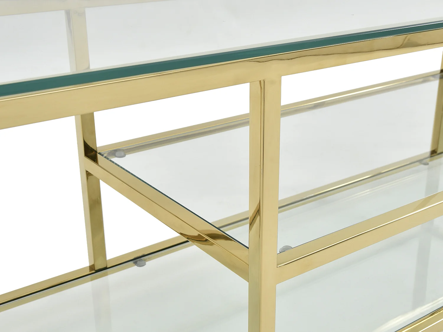 Meuble TV avec 2 étagères en verre trempé et acier inoxydable - Transparent et Doré - RIMALI de Pascal Morabito