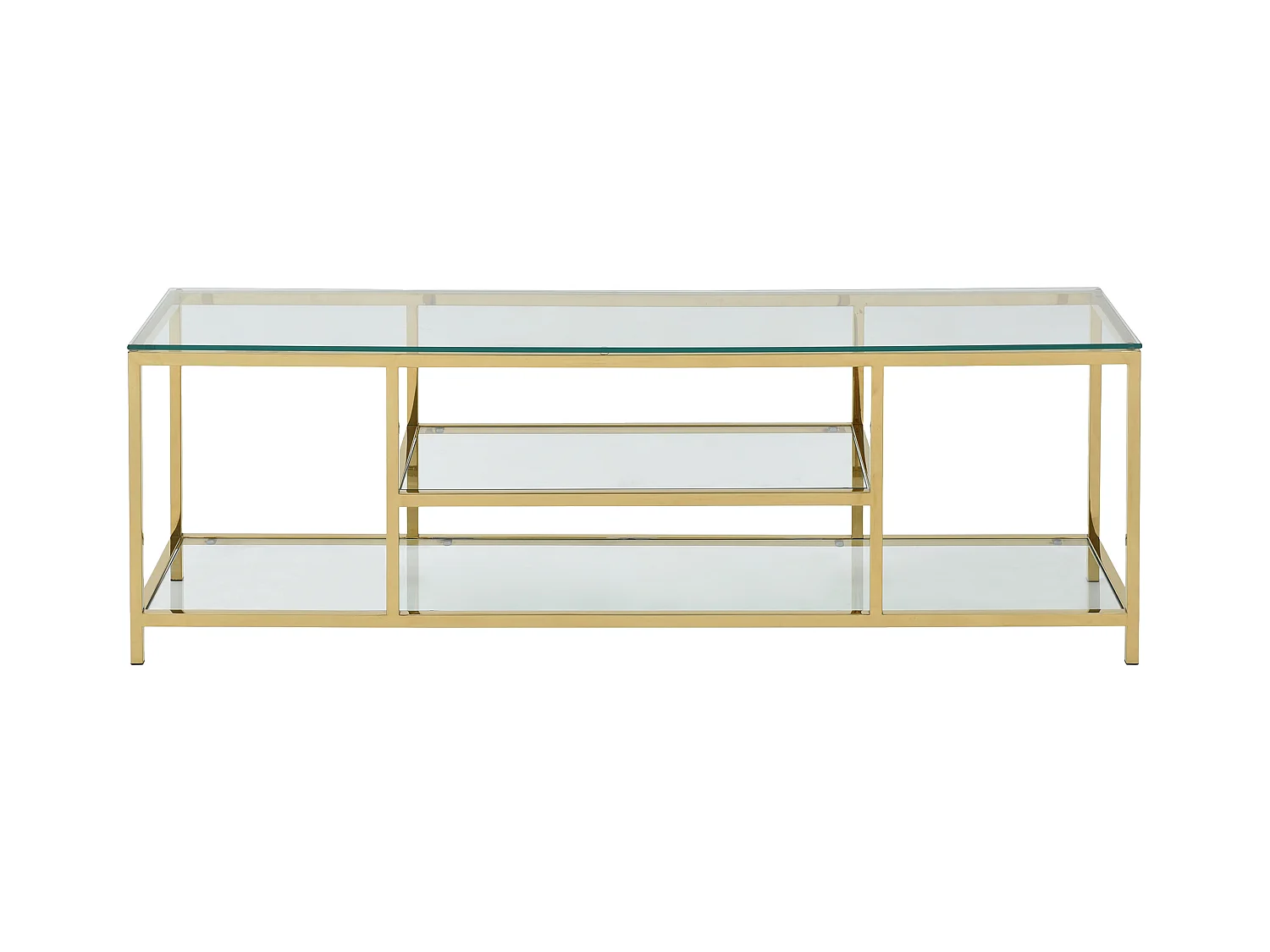 Szafka RTV z 2 półkami ze szkła hartowanego i stali nierdzewnej - Przezroczysty i Złoty - RIMALI marki Pascal Morabito