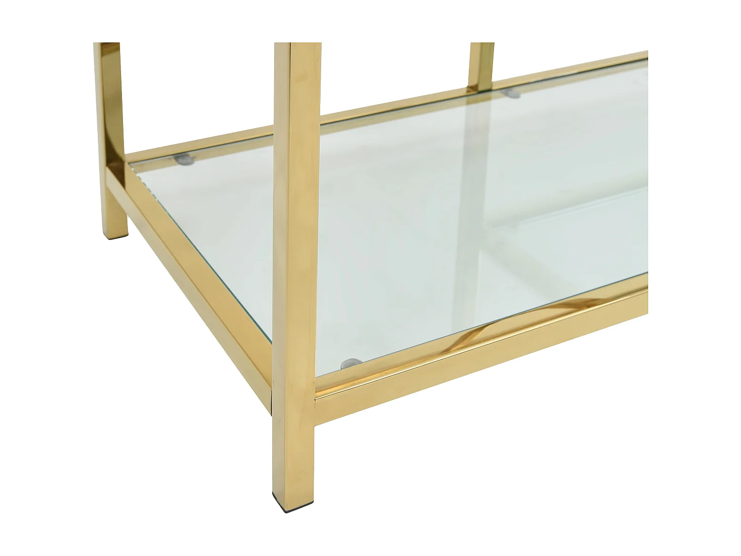 TV-möbel med 2 hyllor i härdat glas och rostfritt stål - Transparent och Guld - RIMALI från Pascal Morabito