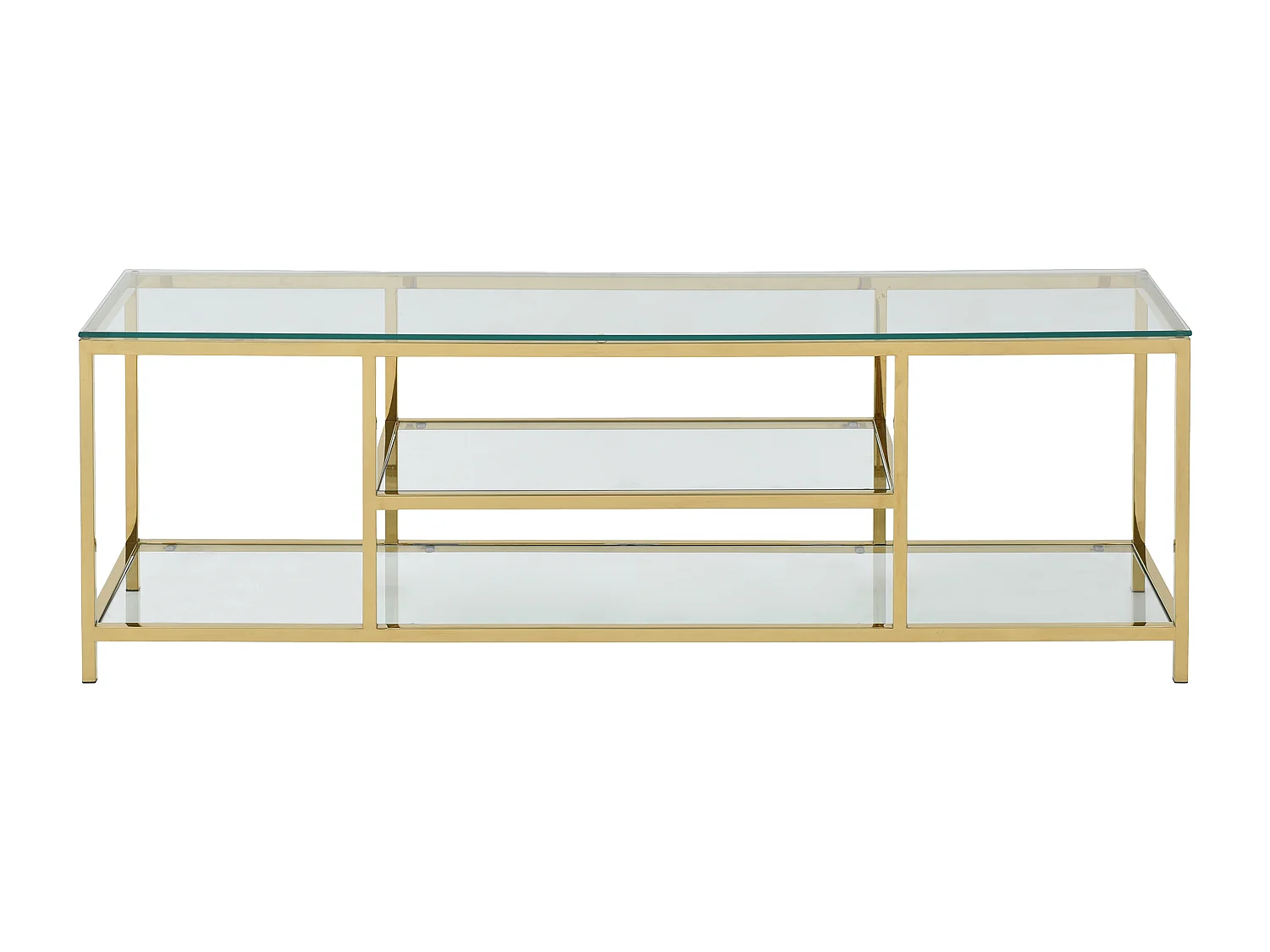 TV-möbel med 2 hyllor i härdat glas och rostfritt stål - Transparent och Guld - RIMALI från Pascal Morabito