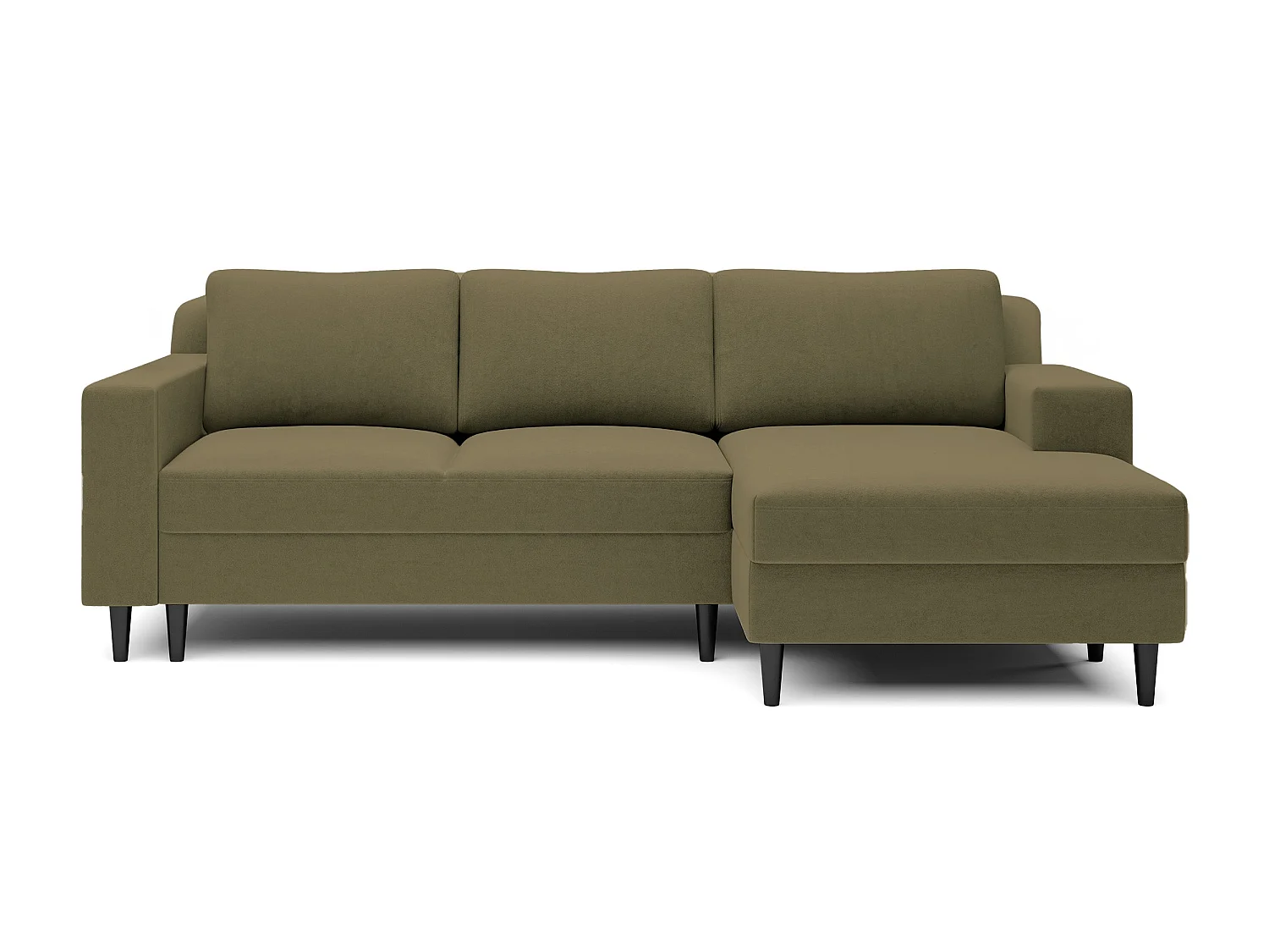 Canapé d'angle - 230 cm - en L avec un coffre de rangement - velours hydrophobe - olive - côté droit - NALIKA