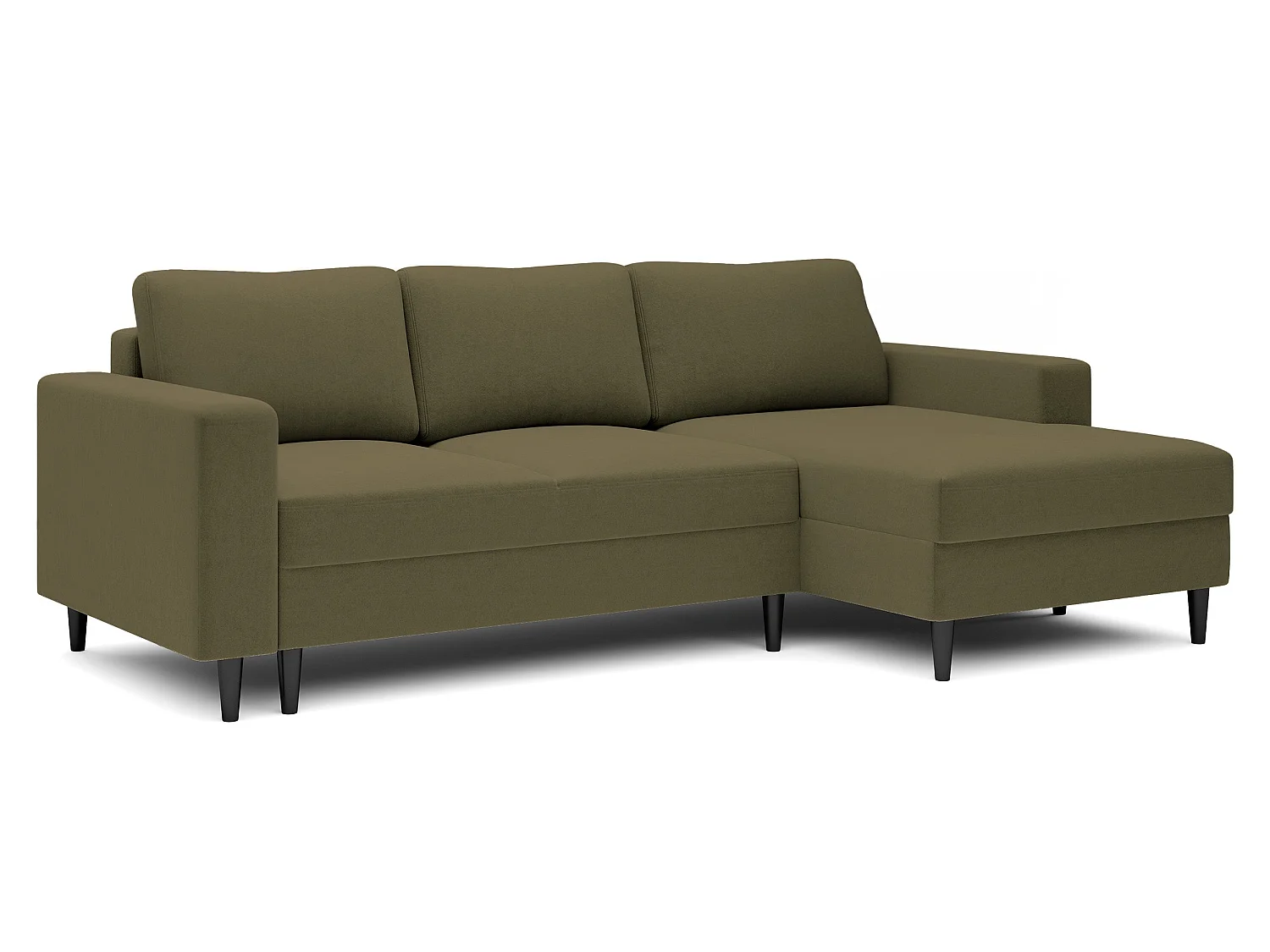 Canapé d'angle - 230 cm - en L avec un coffre de rangement - velours hydrophobe - olive - côté droit - NALIKA
