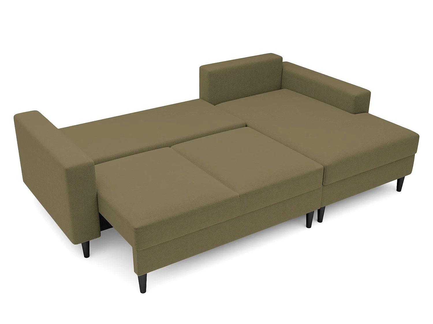 Canapé d'angle - 230 cm - en L avec un coffre de rangement - velours hydrophobe - olive - côté droit - NALIKA