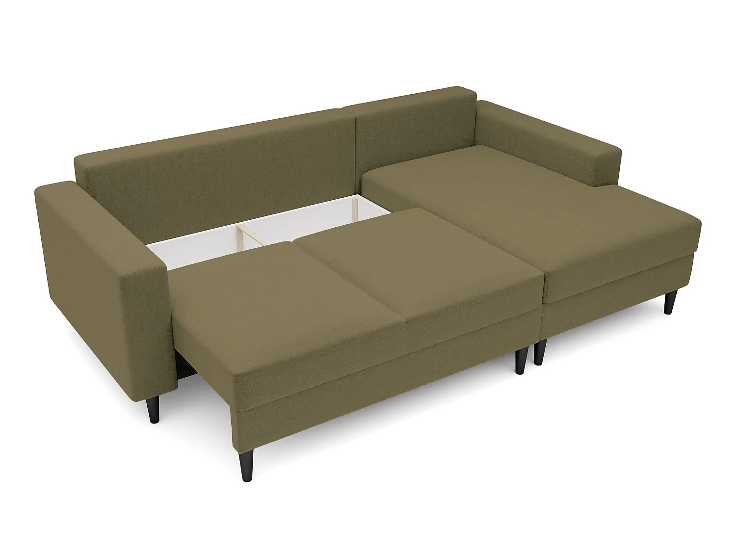 Canapé d'angle - 230 cm - en L avec un coffre de rangement - velours hydrophobe - olive - côté droit - NALIKA