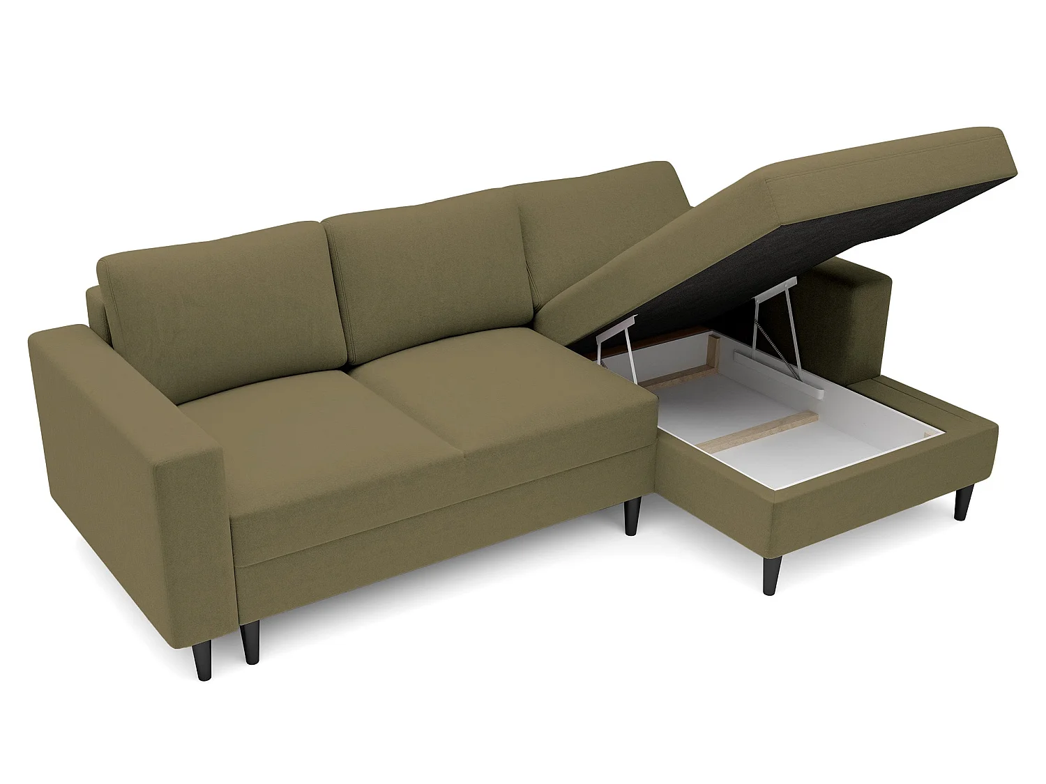 Canapé d'angle - 230 cm - en L avec un coffre de rangement - velours hydrophobe - olive - côté droit - NALIKA