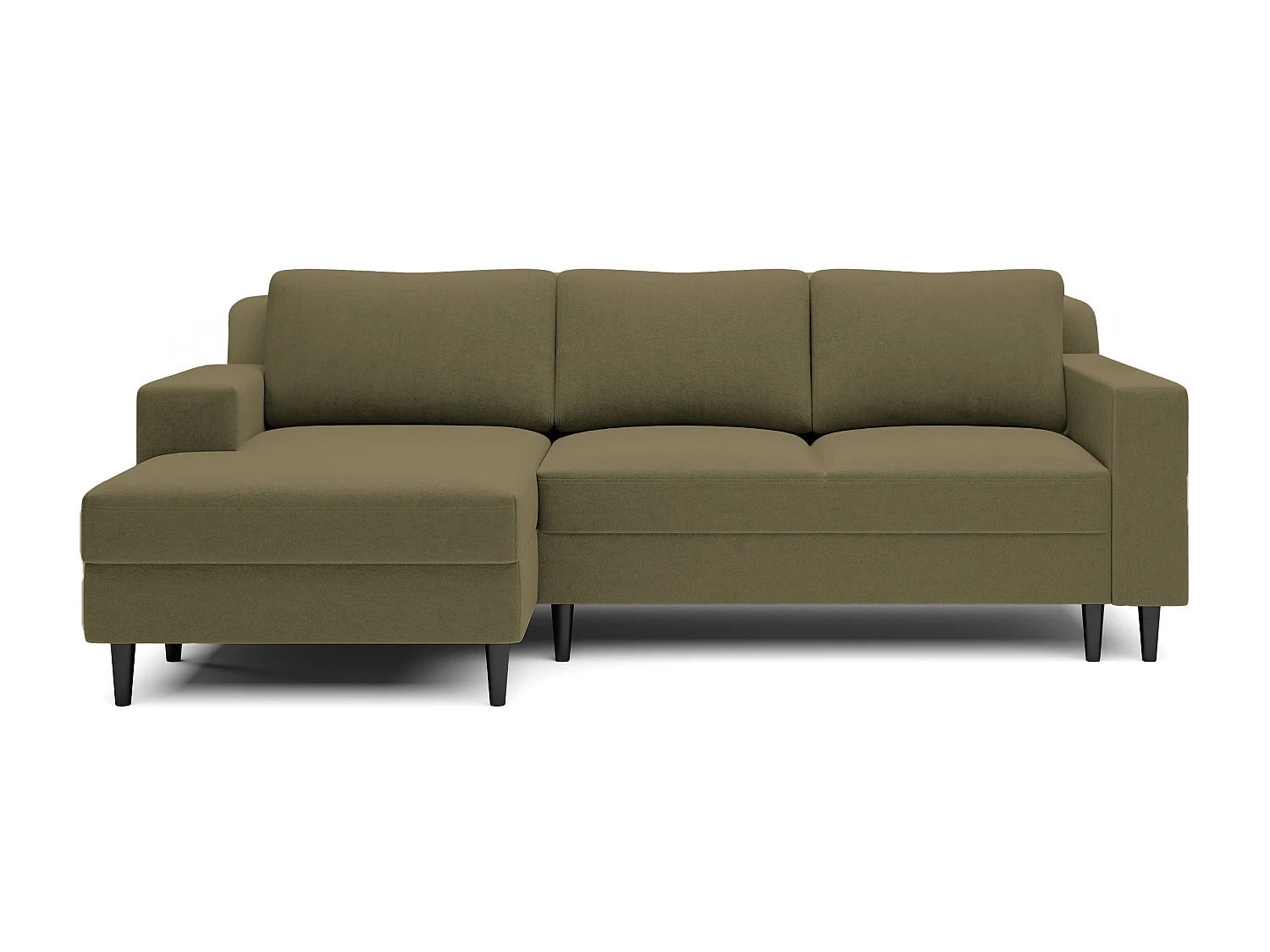 Canapé d'angle - 230 cm - en L avec un coffre de rangement - velours hydrophobe - olive - côté gauche - NALIKA