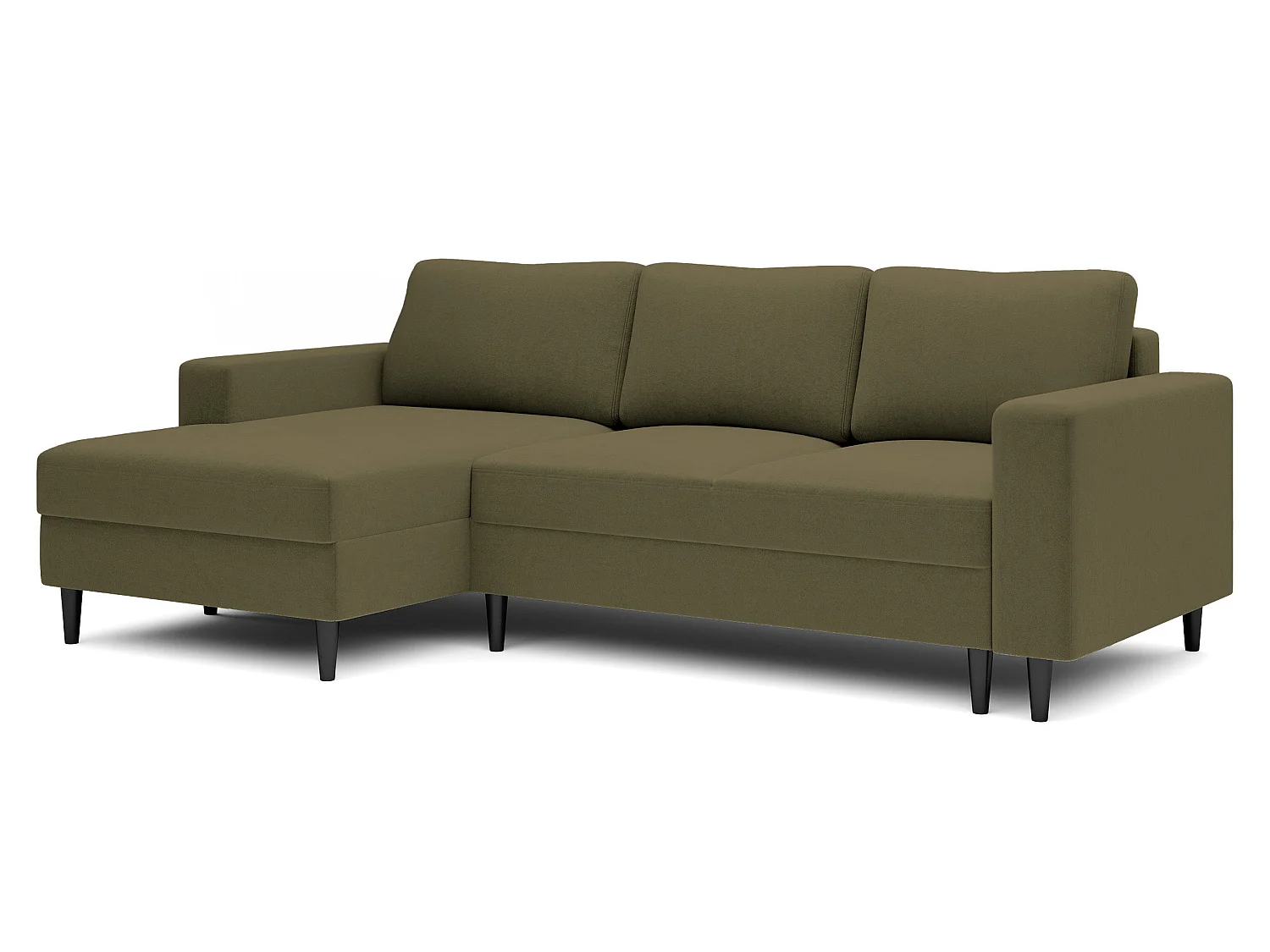 Canapé d'angle - 230 cm - en L avec un coffre de rangement - velours hydrophobe - olive - côté gauche - NALIKA
