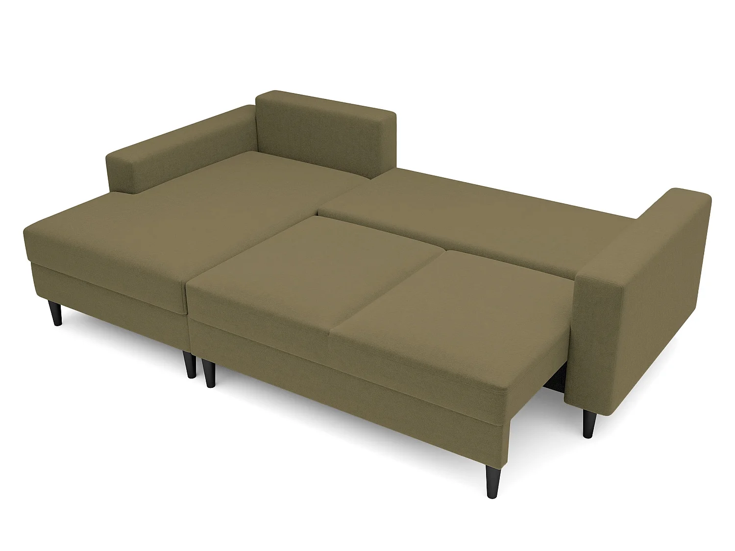 Canapé d'angle - 230 cm - en L avec un coffre de rangement - velours hydrophobe - olive - côté gauche - NALIKA