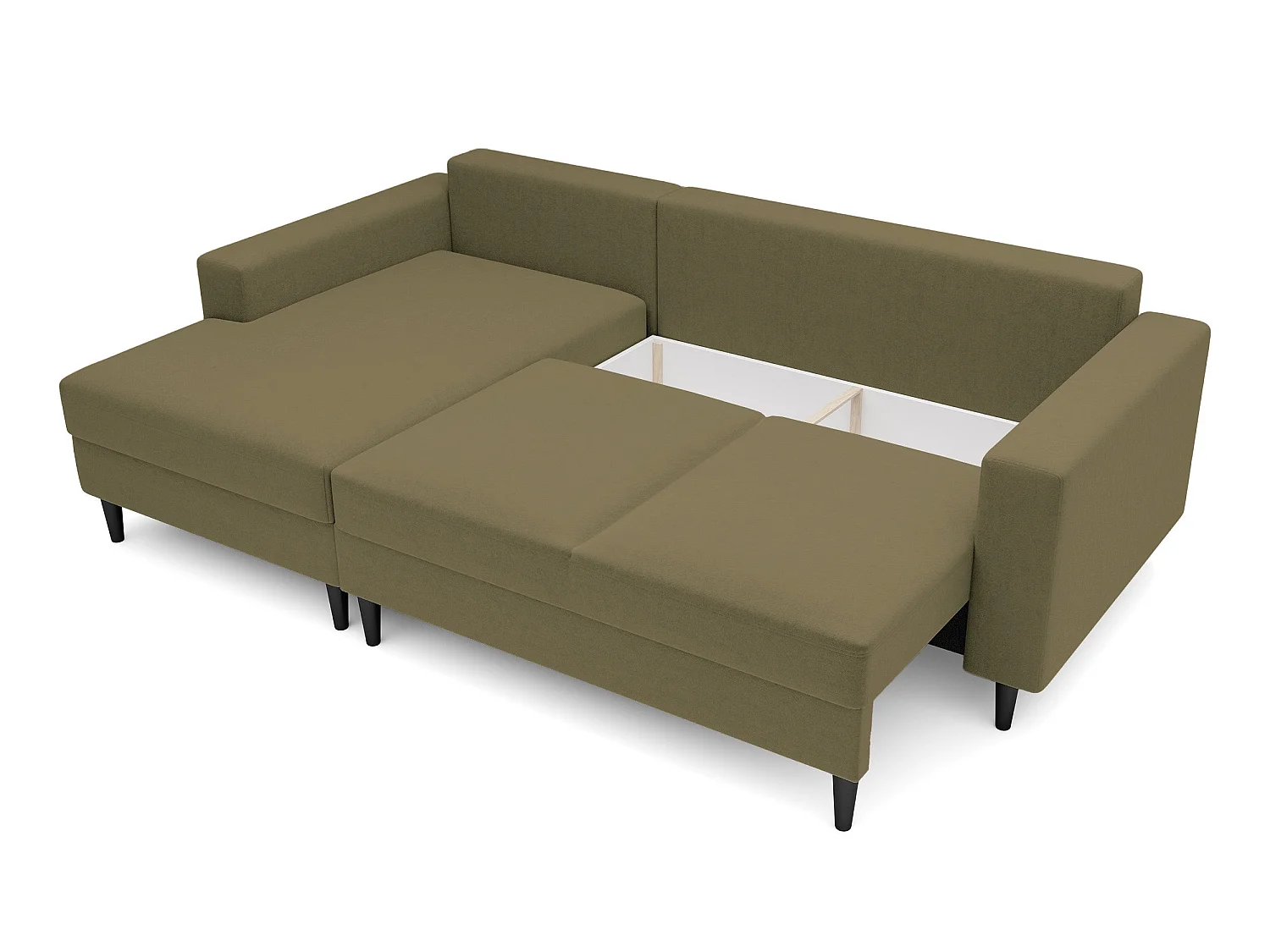 Canapé d'angle - 230 cm - en L avec un coffre de rangement - velours hydrophobe - olive - côté gauche - NALIKA