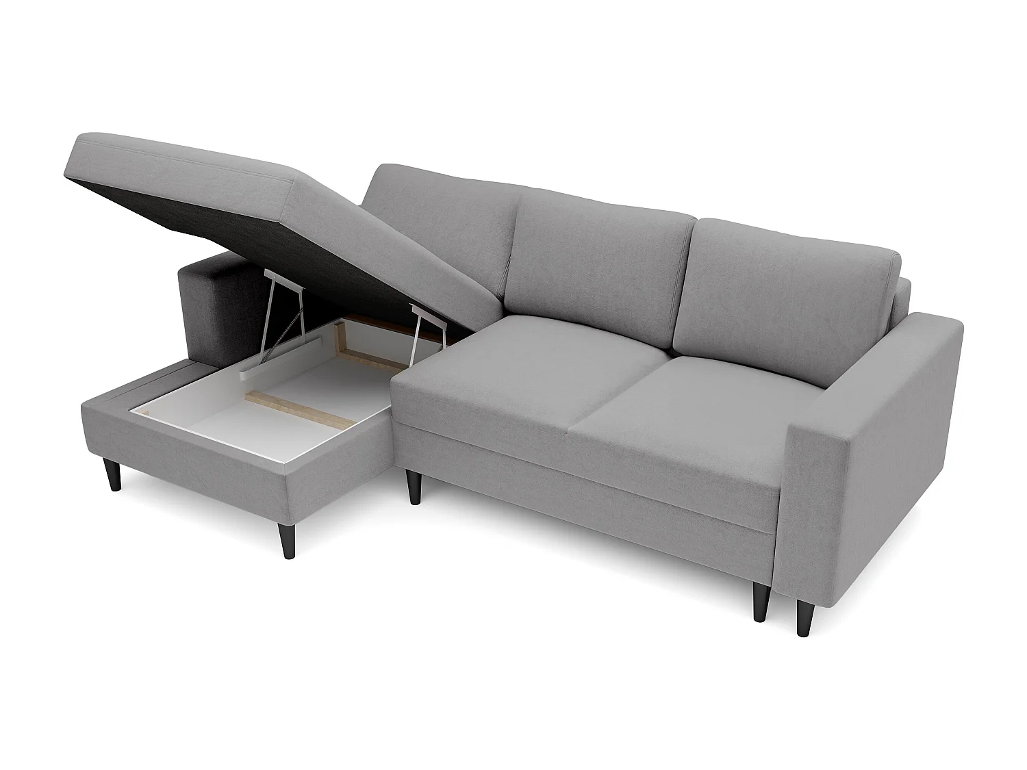 Canapé d'angle - 230 cm - en L avec un coffre de rangement - velours hydrophobe - gris - côté gauche - NALIKA