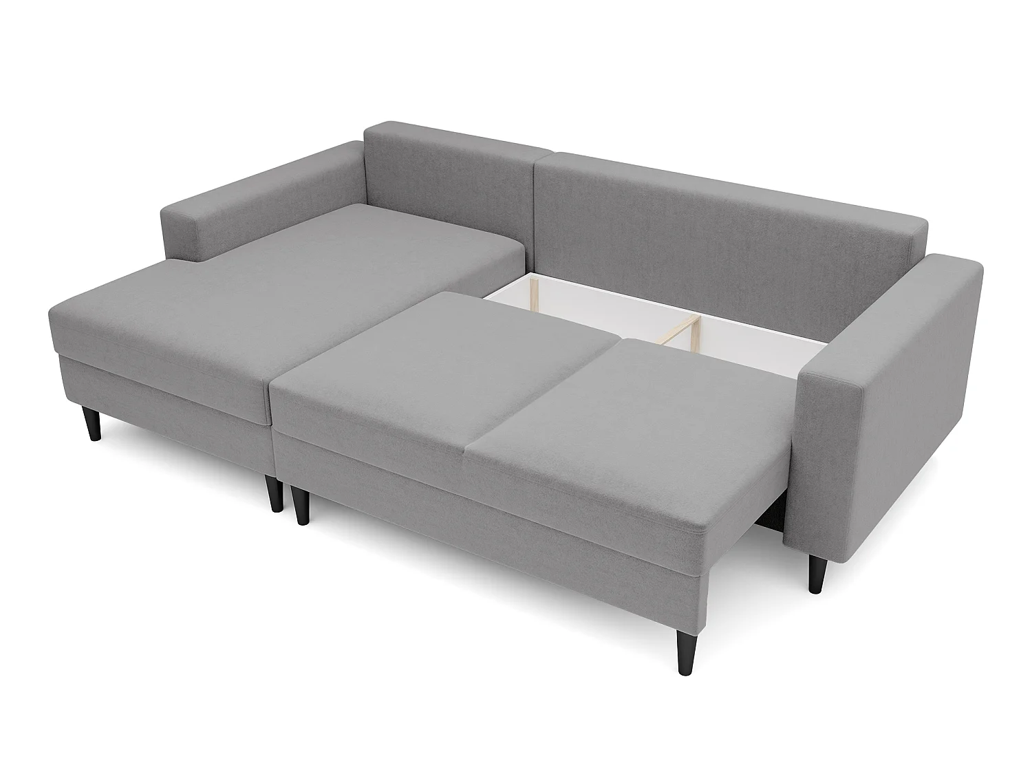 Canapé d'angle - 230 cm - en L avec un coffre de rangement - velours hydrophobe - gris - côté gauche - NALIKA