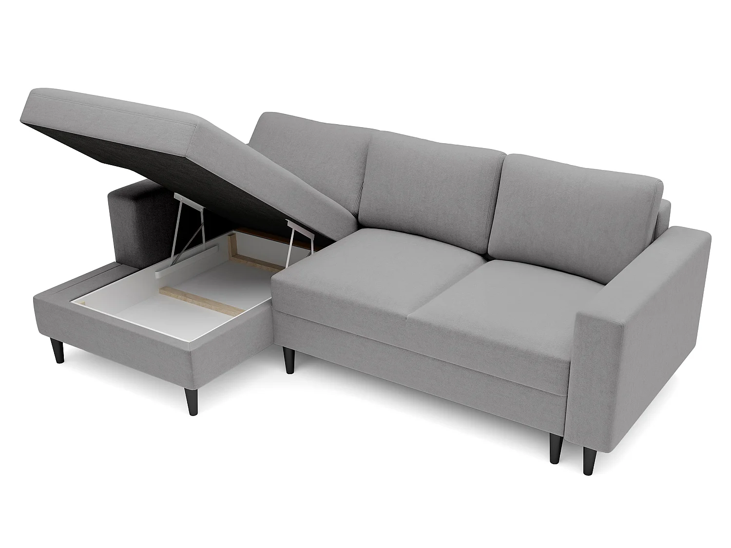 Canapé d'angle - 230 cm - en L avec un coffre de rangement - velours hydrophobe - gris - côté gauche - NALIKA